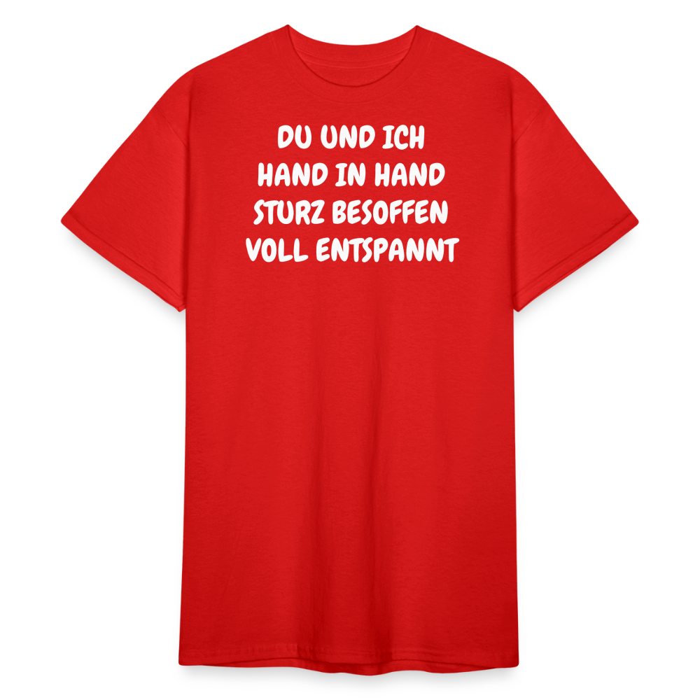 SSW1837 Tshirt DU UND ICH HAND IN HAND STURZ BESOFFEN VOLL ENTSPANNT - Rot