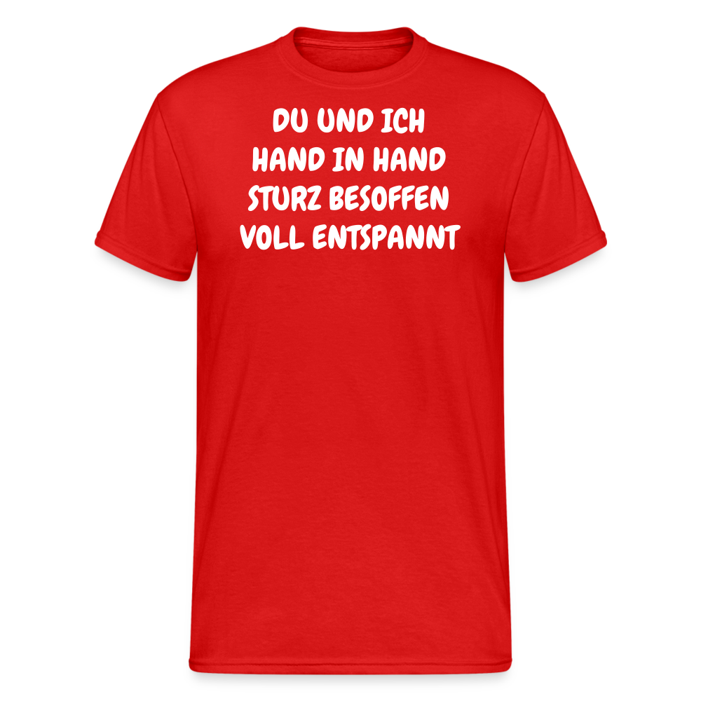 SSW1837 Tshirt DU UND ICH HAND IN HAND STURZ BESOFFEN VOLL ENTSPANNT - Rot