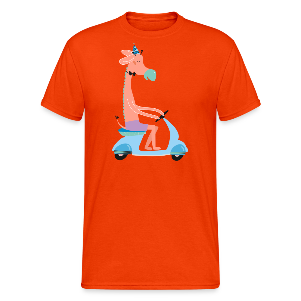 SSW2066 Tshirt Giraffe auf einem Roller - kräftig Orange
