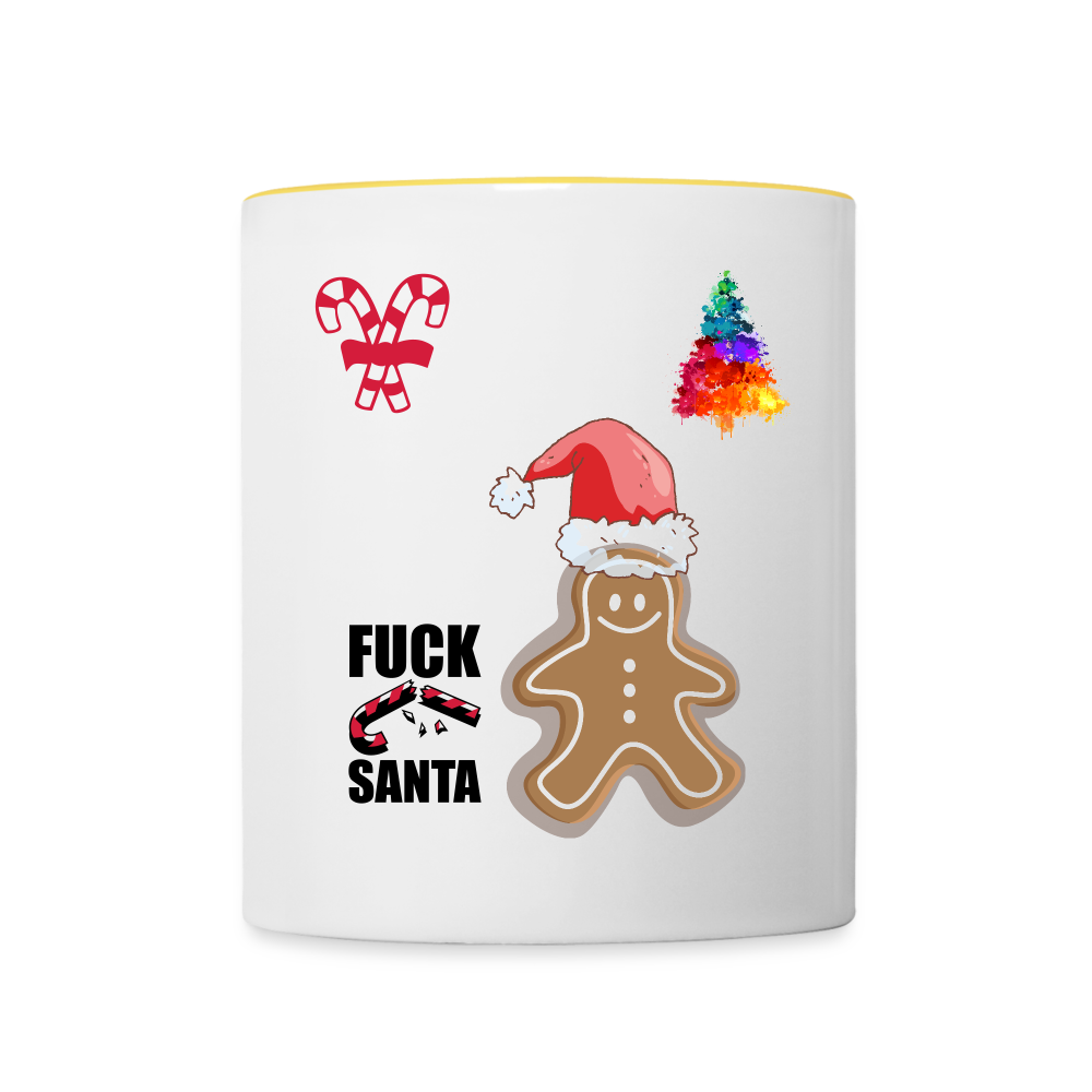 Tasse zweifarbig Fuck Santa - Weiß/Gelb