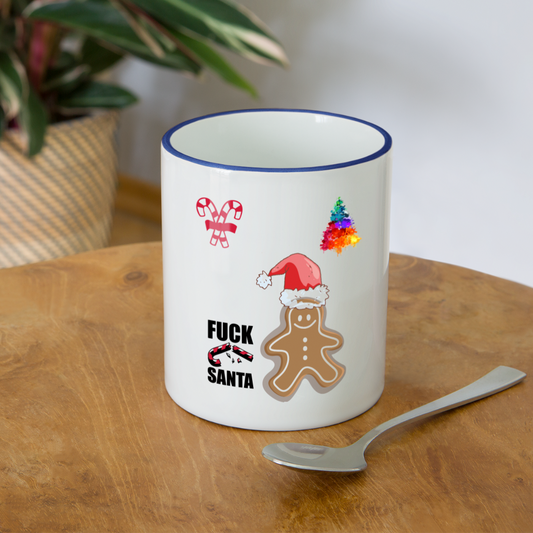 Tasse zweifarbig Fuck Santa - Weiß/Kobaltblau