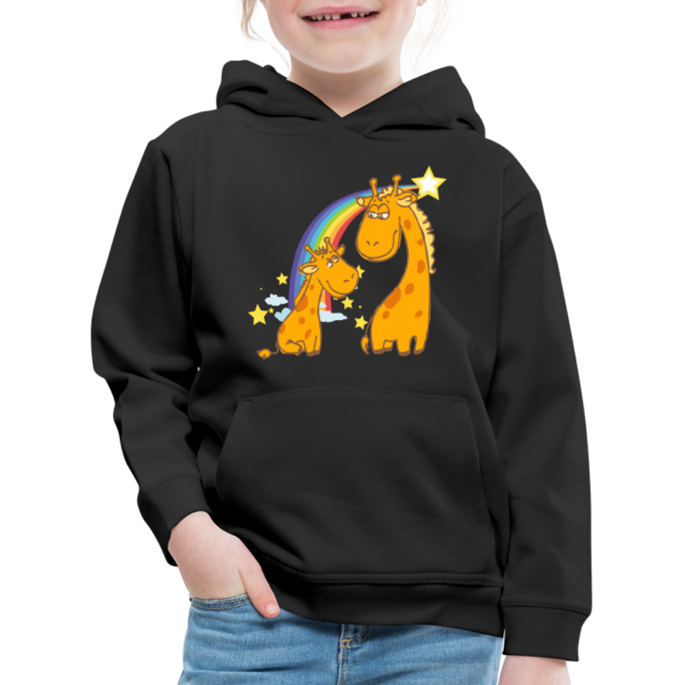 Kinder Premium Hoodie Regenbogen Giraffe - Schwarz