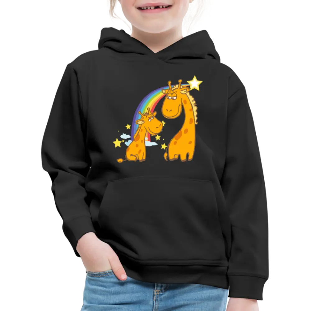 Kinder Premium Hoodie Regenbogen Giraffe - Schwarz