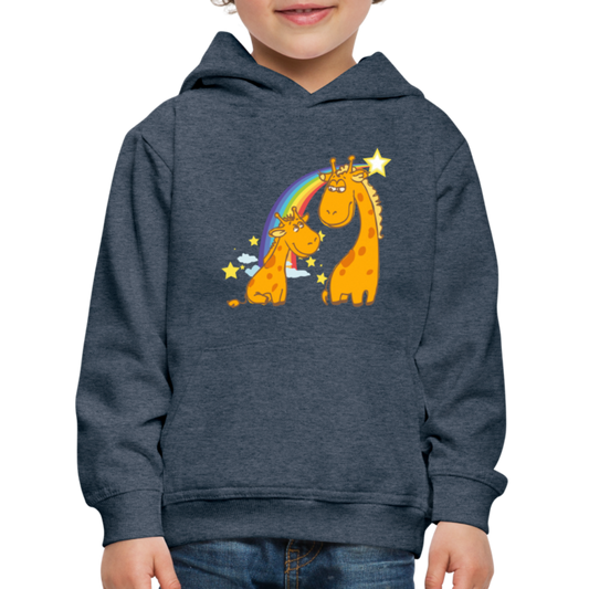 Kinder Premium Hoodie Regenbogen Giraffe - Jeansblau