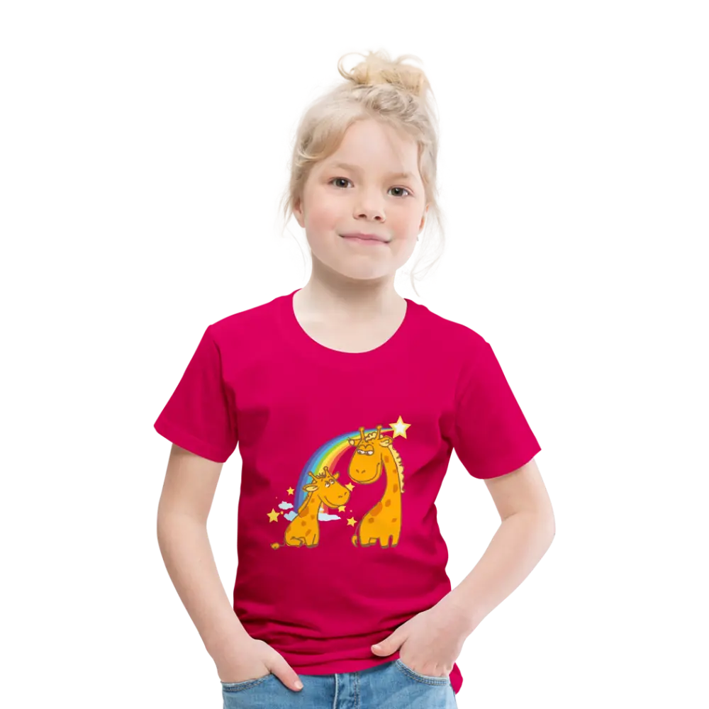 Kinder Premium T-Shirt Regenbogen Giraffe - dunkles Pink