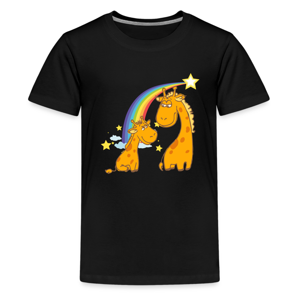 Teenager Premium T-Shirt Regenbogen Giraffe - Schwarz