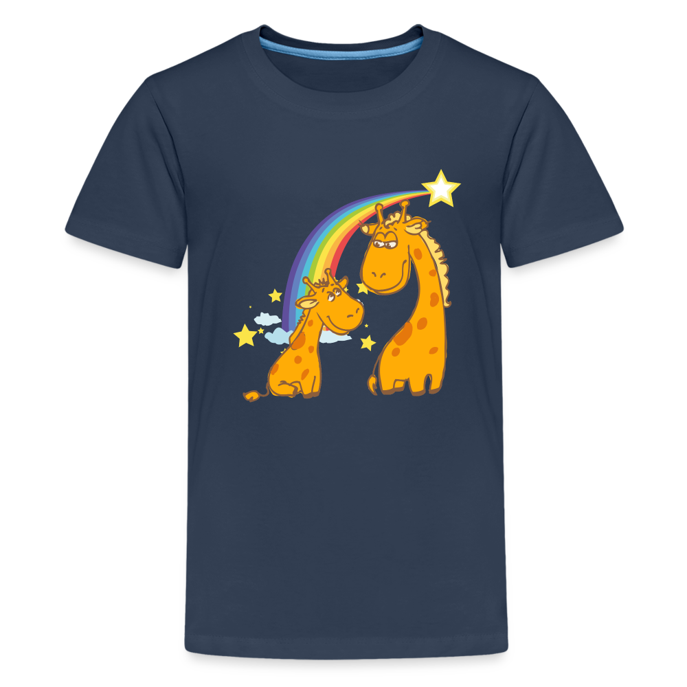 Teenager Premium T-Shirt Regenbogen Giraffe - Navy