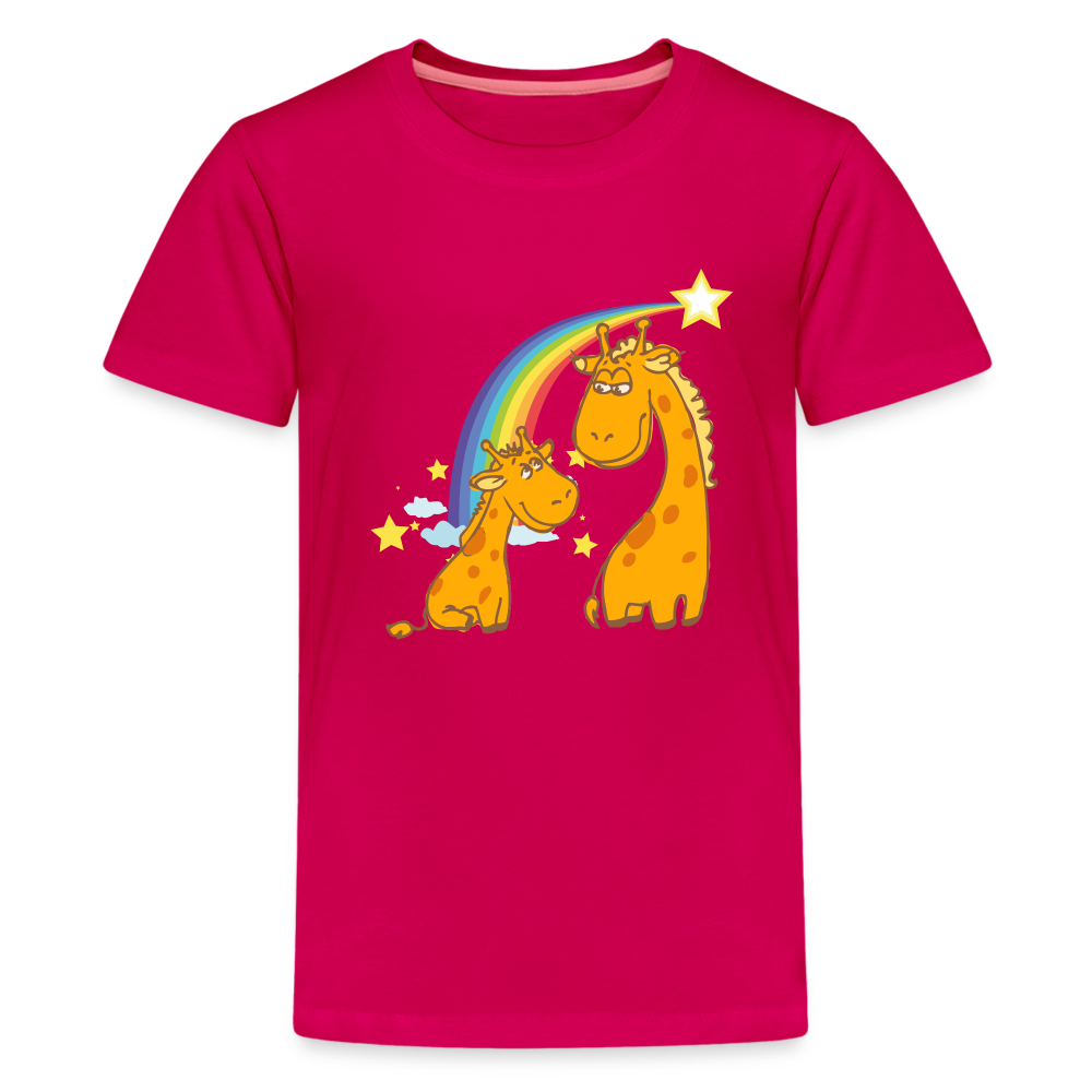 Teenager Premium T-Shirt Regenbogen Giraffe - dunkles Pink