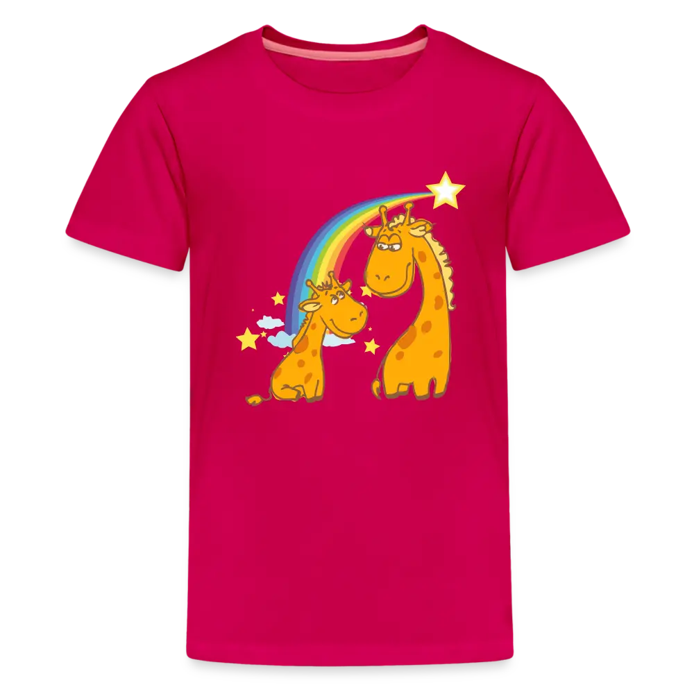 Teenager Premium T-Shirt Regenbogen Giraffe - dunkles Pink
