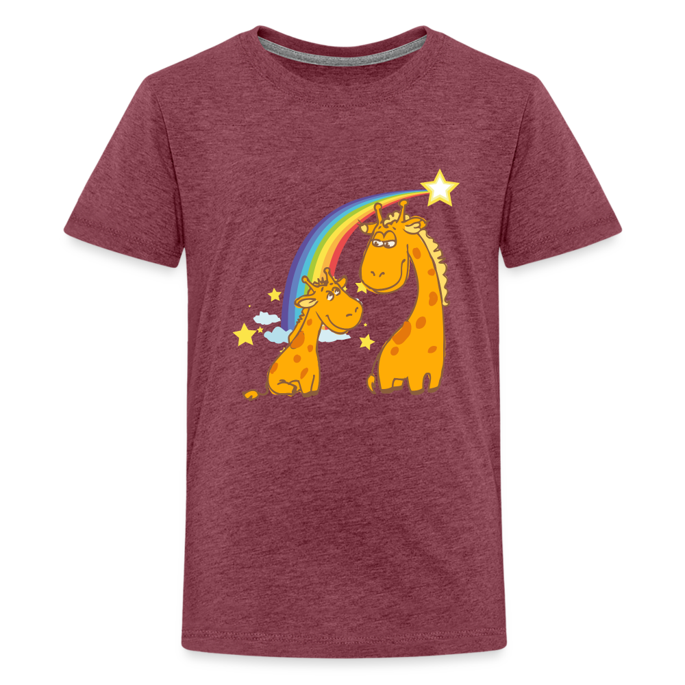 Teenager Premium T-Shirt Regenbogen Giraffe - Bordeauxrot meliert