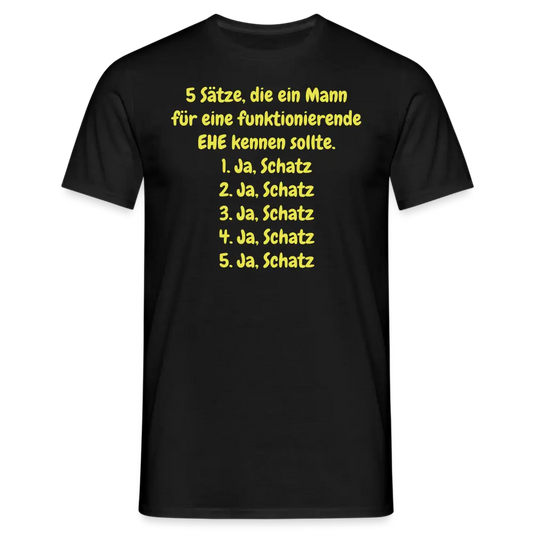 5 Sätze, die ein Mann für eine funktionierende EHE kennen sollte. 1. Ja, Schatz 2. Ja, Schatz 3. Ja, Schatz 4. Ja, Schatz 5. Ja, Schatz - Schwarz