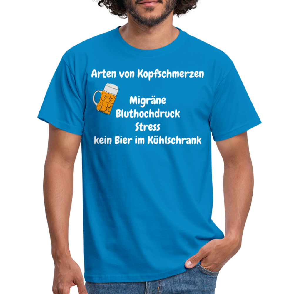 Arten von Kopfschmerzen Migräne Bluthochdruck Stress kein Bier im Kühlschrank - Royalblau