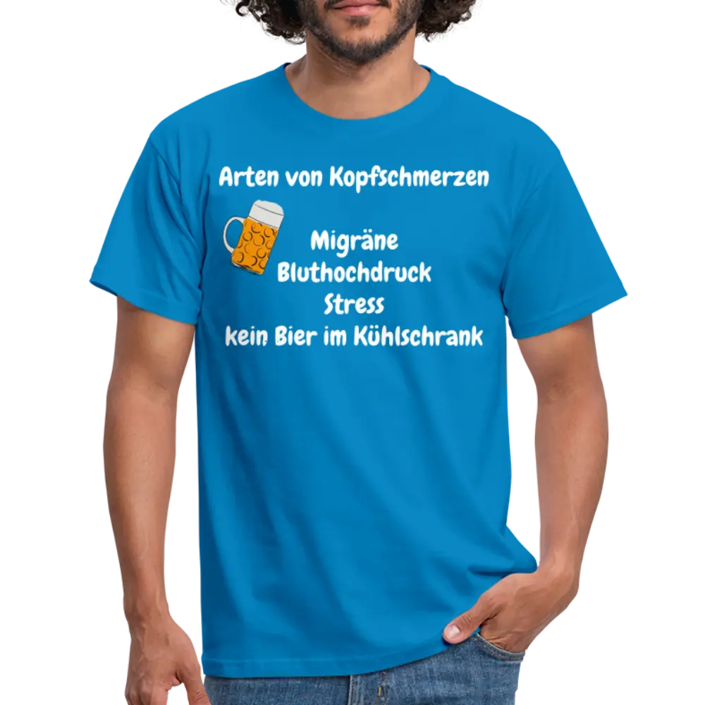 Arten von Kopfschmerzen Migräne Bluthochdruck Stress kein Bier im Kühlschrank - Royalblau