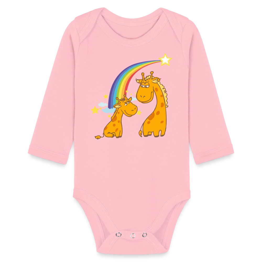 Baby Bio-Langarm-Body Regenbogen Giraffe - Hellrosa