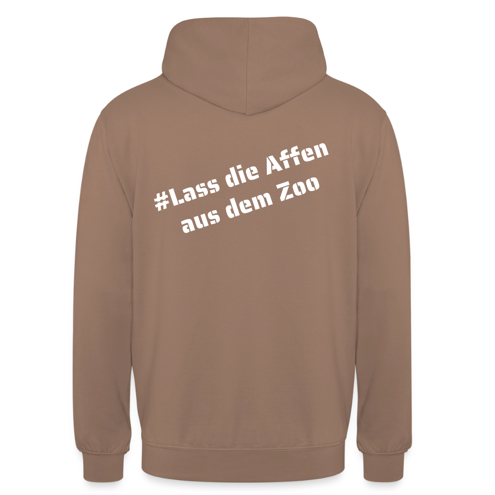 Hoodie Kunde Schule weiße Maske schiefe Schrift - Mokka