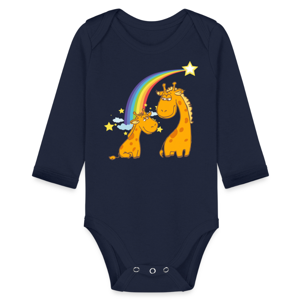 Baby Bio-Langarm-Body Regenbogen Giraffe - Dunkelnavy
