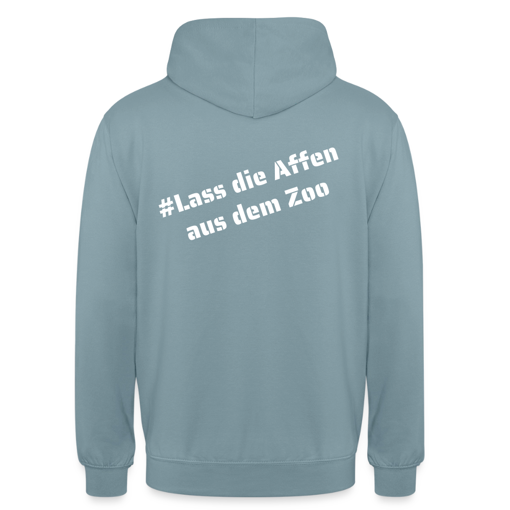 Hoodie Kunde Schule weiße Maske schiefe Schrift - Nebelblau