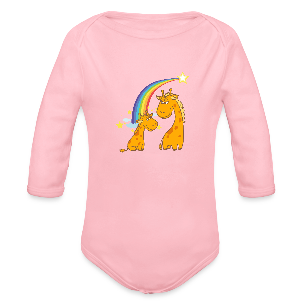 Baby Bio-Langarm-Body Regenbogen Giraffe - Hellrosa