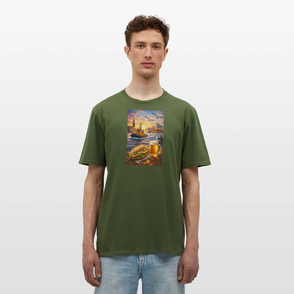 SSW2682Hamburger Hafen Bier und Fischbrötchen - Militärgrün