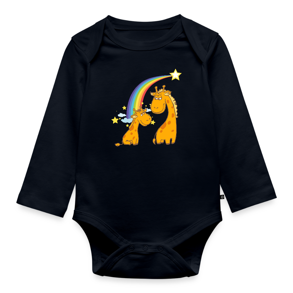 Baby Bio-Langarm-Body Regenbogen Giraffe - Navy