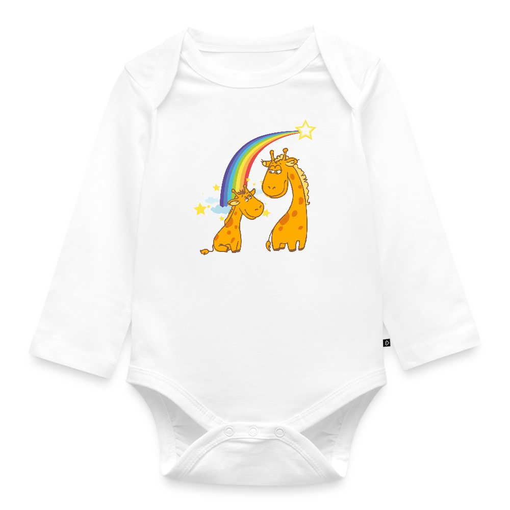 Baby Bio-Langarm-Body Regenbogen Giraffe - Weiß