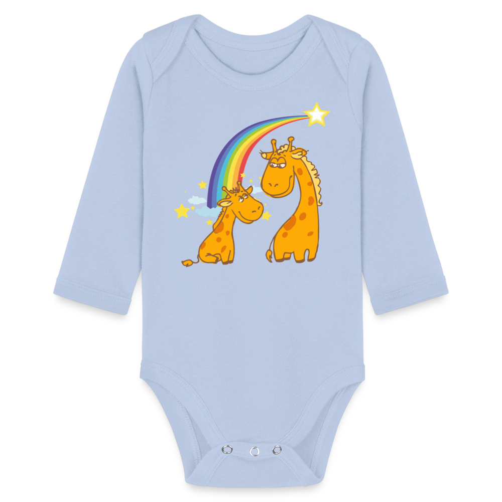 Baby Bio-Langarm-Body Regenbogen Giraffe - Sky