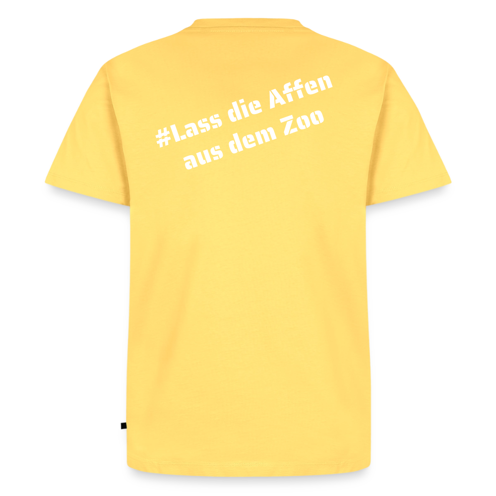 Tshirt Kunde Schule weiße Maske schiefe Schrift - Pastellgelb