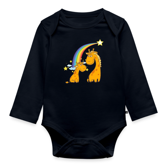 Baby Bio-Langarm-Body Regenbogen Giraffe - Navy