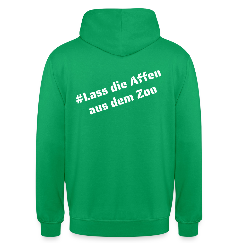 Hoodie Kunde Schule weiße Maske schiefe Schrift - Kelly Green