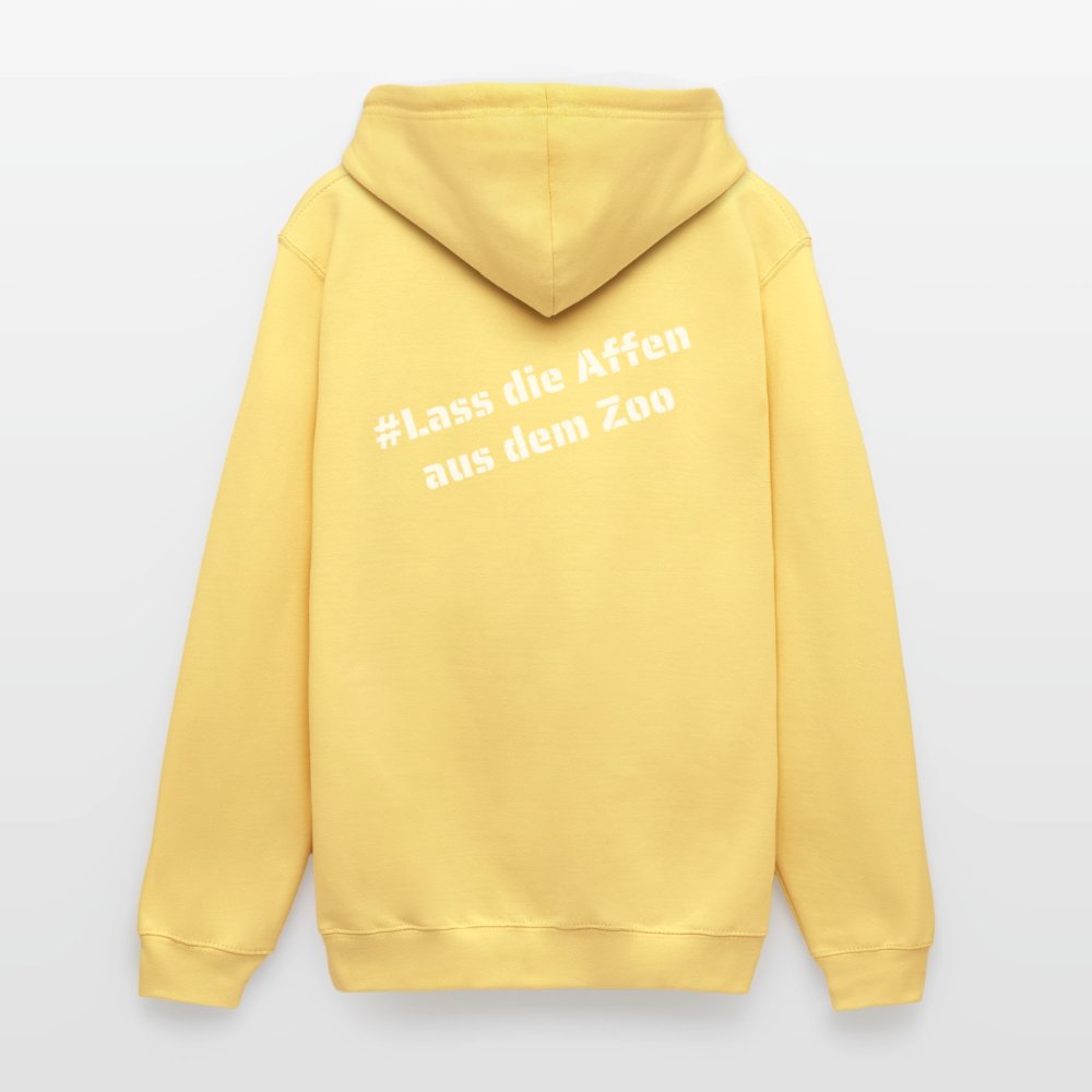 Hoodie Kunde Schule weiße Maske schiefe Schrift - Zitronengelb