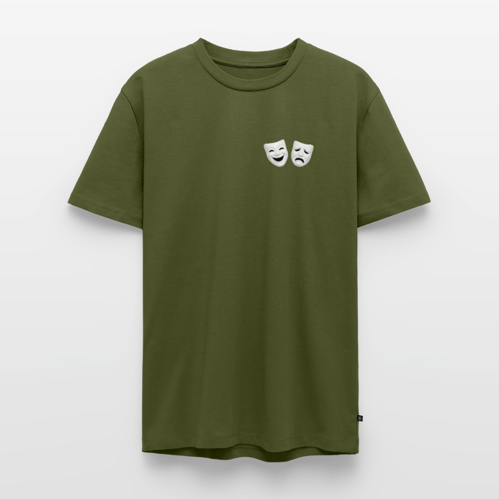 Tshirt Kunde Schule weiße Maske schiefe Schrift - Khaki