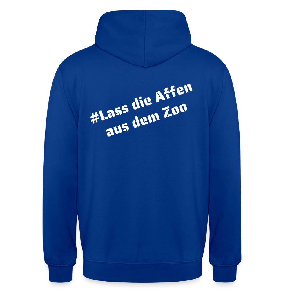 Hoodie Kunde Schule weiße Maske schiefe Schrift - Royalblau