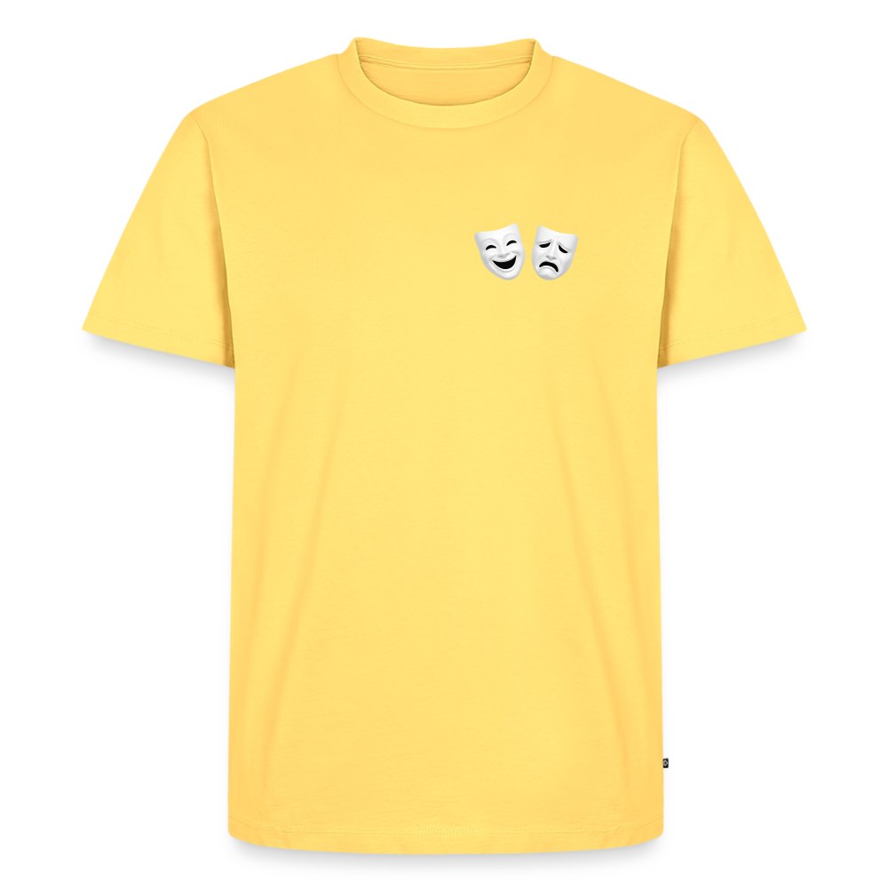 Tshirt Kunde Schule weiße Maske schiefe Schrift - Pastellgelb