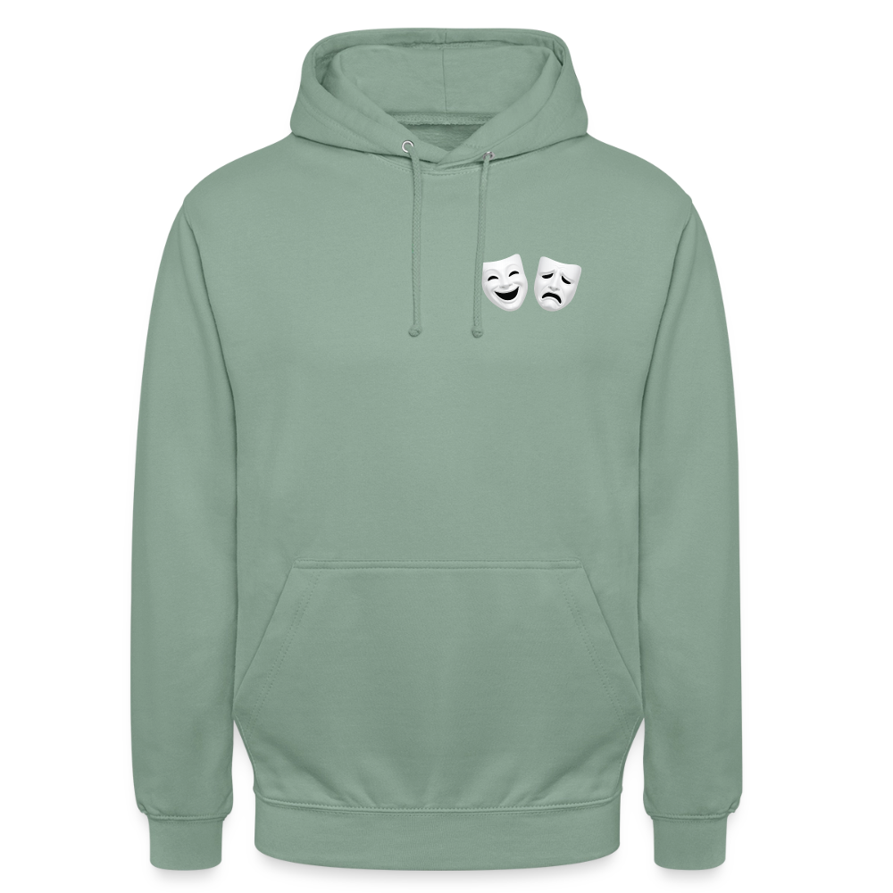 Hoodie Kunde Schule weiße Maske schiefe Schrift - Graugrün