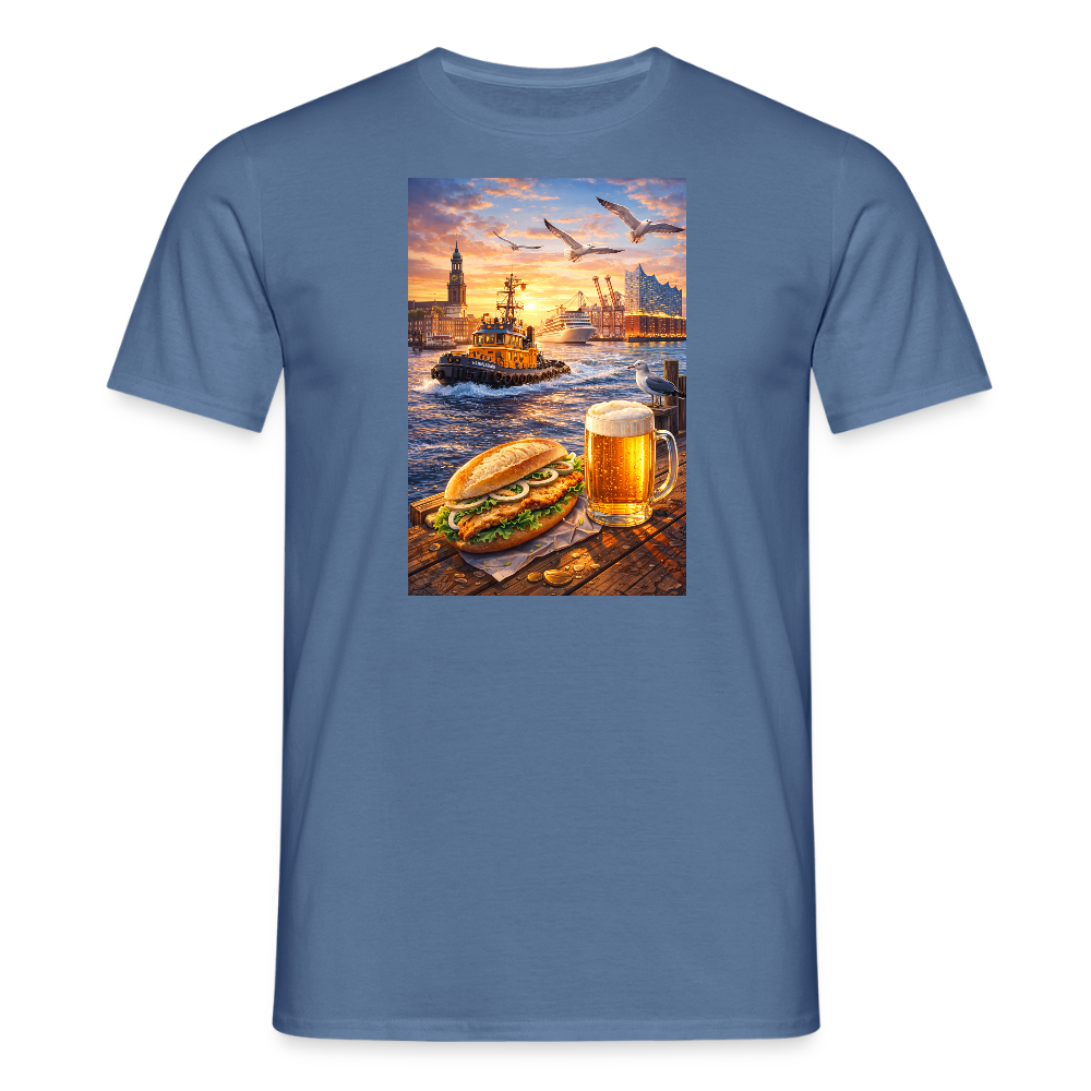 SSW2682Hamburger Hafen Bier und Fischbrötchen - Taubenblau 