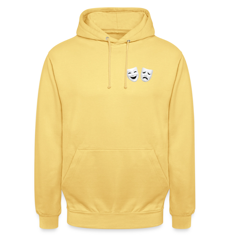 Hoodie Kunde Schule weiße Maske schiefe Schrift - Zitronengelb