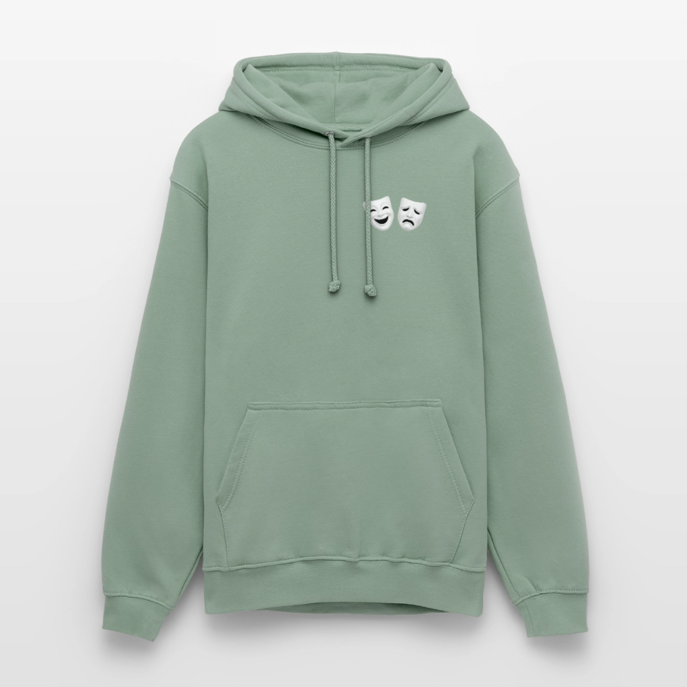 Hoodie Kunde Schule weiße Maske schiefe Schrift - Graugrün