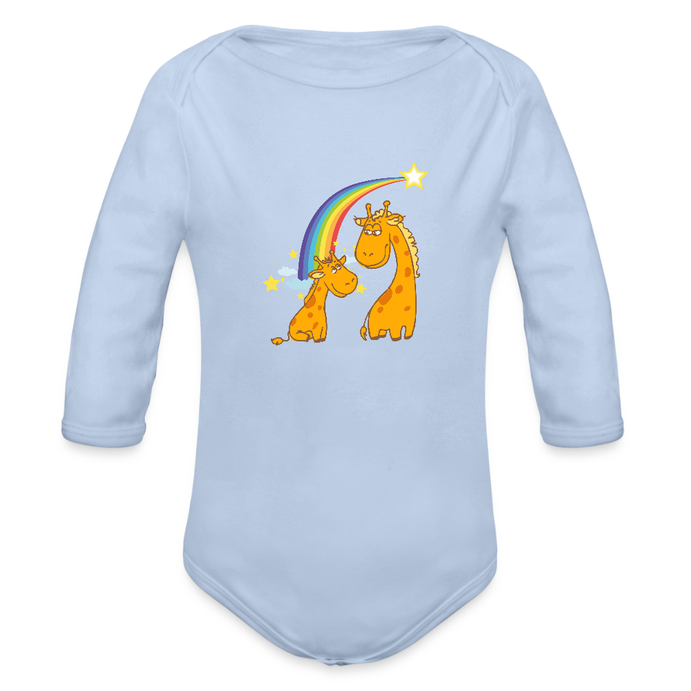 Baby Bio-Langarm-Body Regenbogen Giraffe - Sky