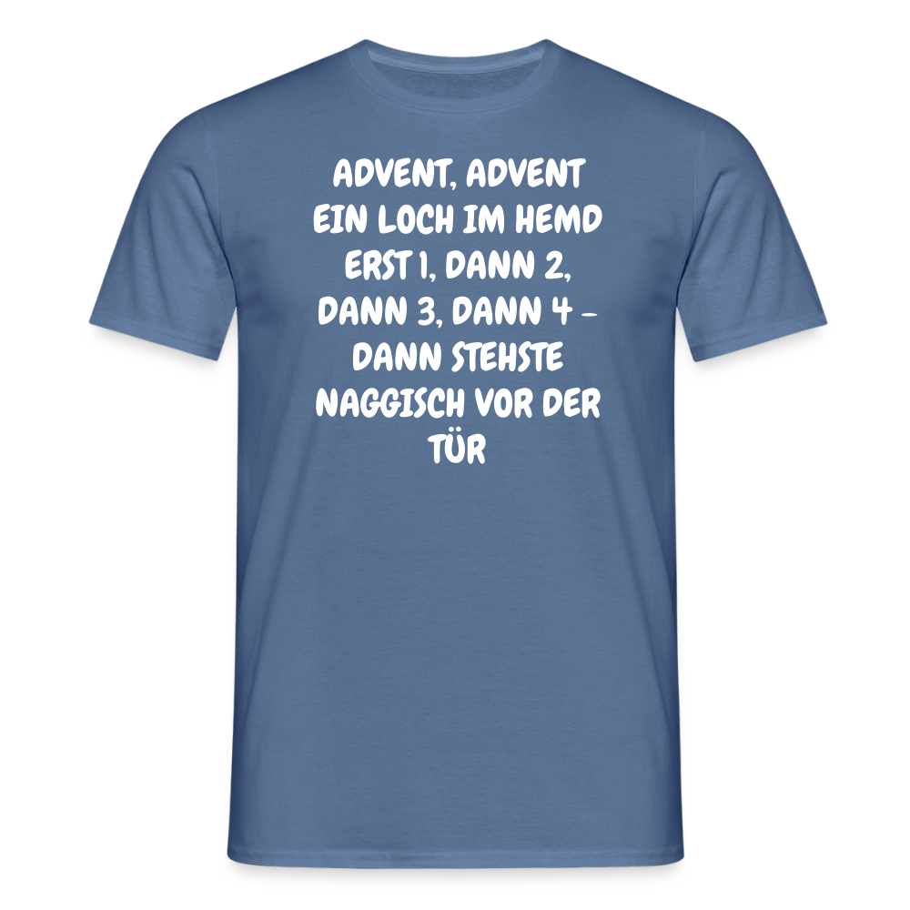 SSW2674ADVENT, ADVENT EIN LOCH IM HEMD ERST 1, DANN 2, DANN 3, DANN 4 - DANN STEHSTE NAGGISCH VOR DER TÜR - Taubenblau 