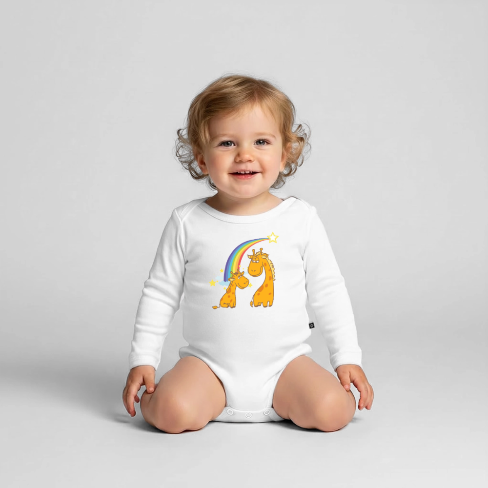 Baby Bio-Langarm-Body Regenbogen Giraffe - Weiß