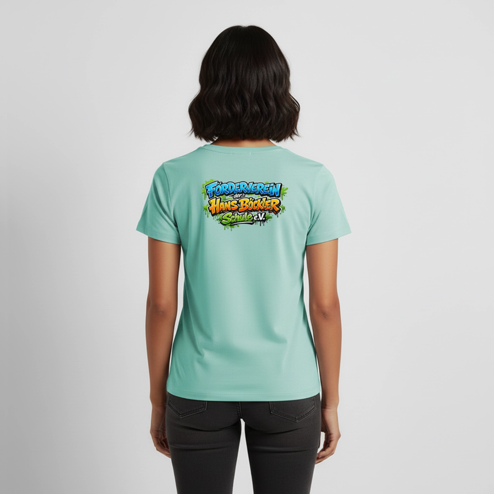 Tshirt Frauen Rückendruck Graffitischrift Förderverein Schule - Mint 