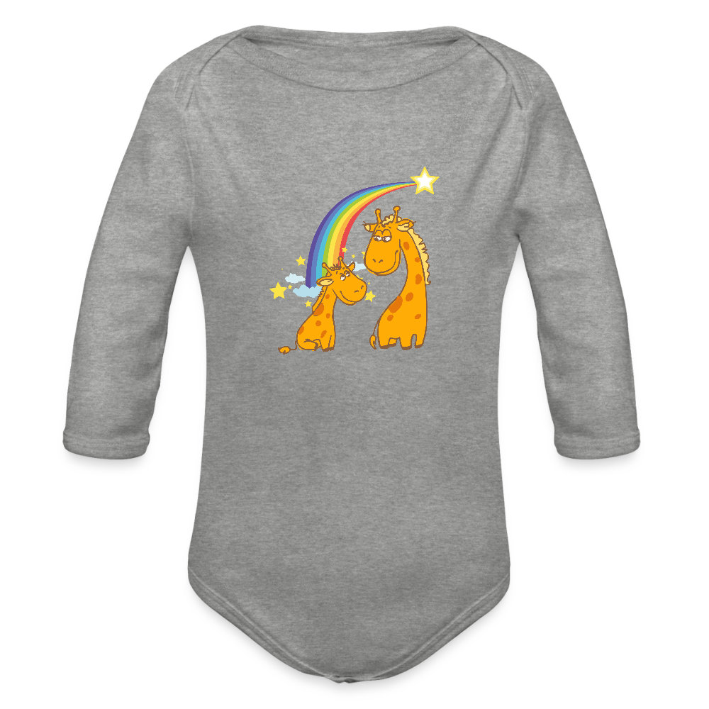 Baby Bio-Langarm-Body Regenbogen Giraffe - Grau meliert