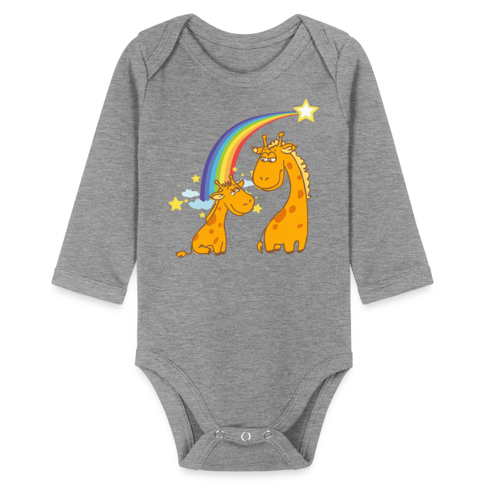 Baby Bio-Langarm-Body Regenbogen Giraffe - Grau meliert