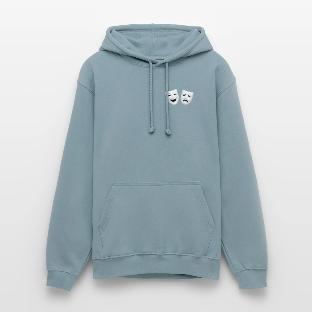 Hoodie Kunde Schule weiße Maske schiefe Schrift - Nebelblau