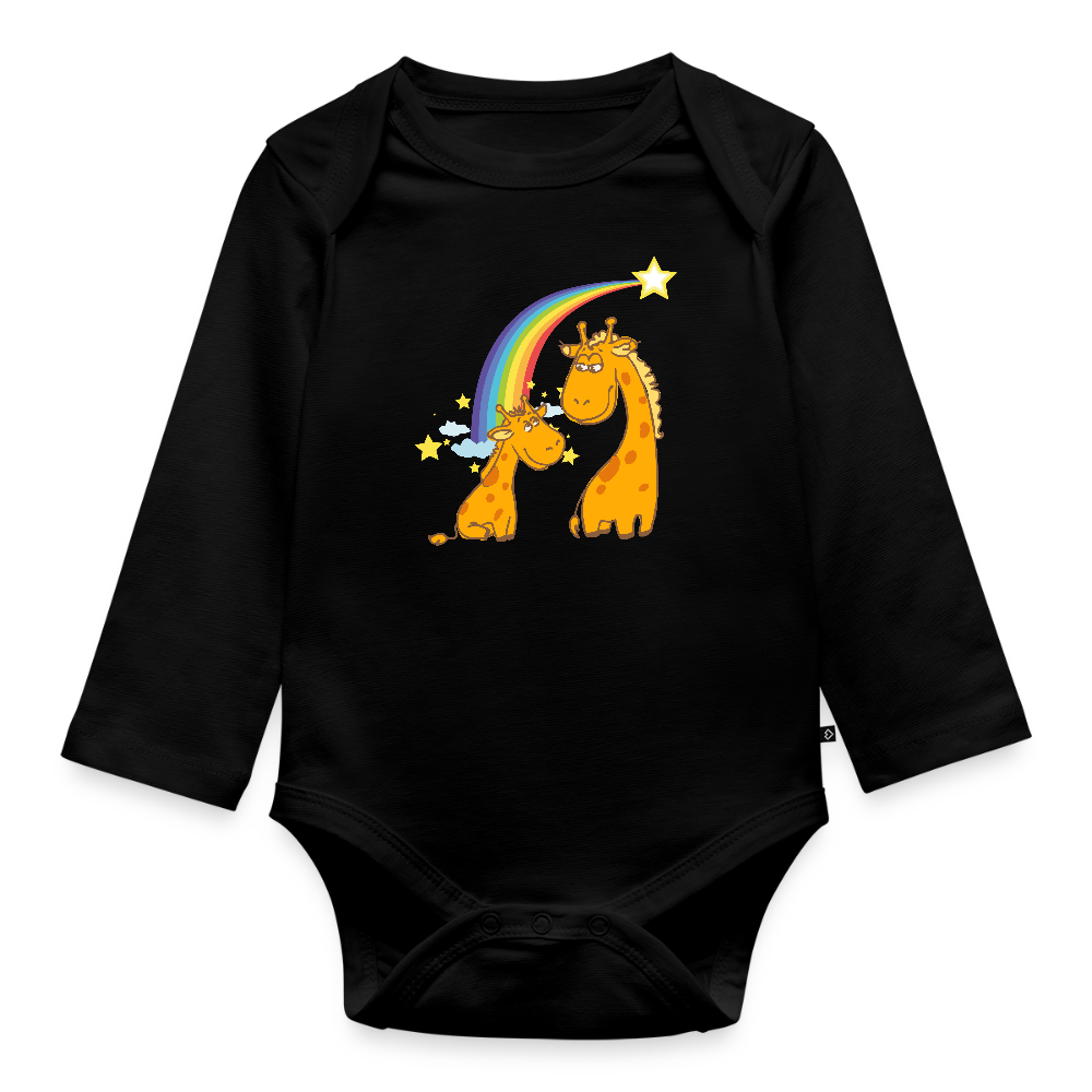 Baby Bio-Langarm-Body Regenbogen Giraffe - Schwarz