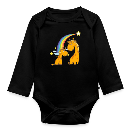 Baby Bio-Langarm-Body Regenbogen Giraffe - Schwarz