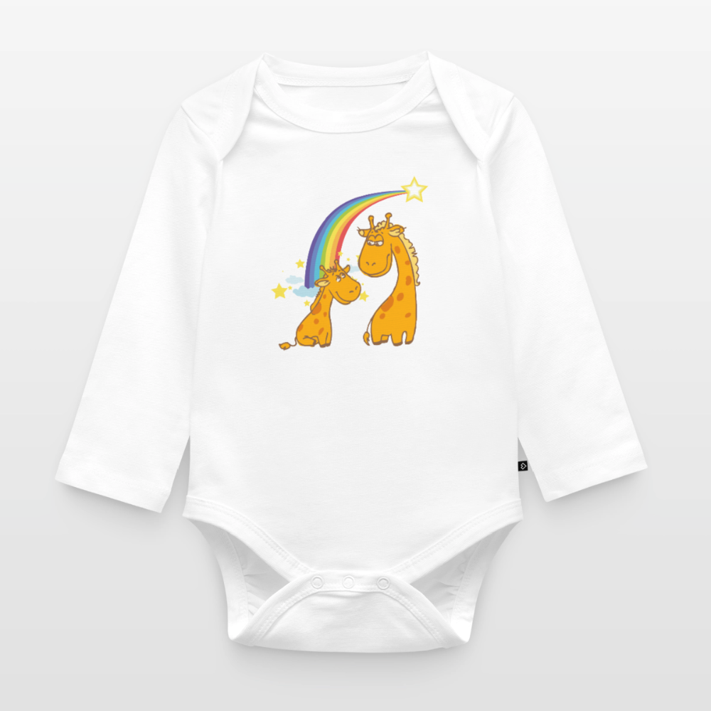 Baby Bio-Langarm-Body Regenbogen Giraffe - Weiß