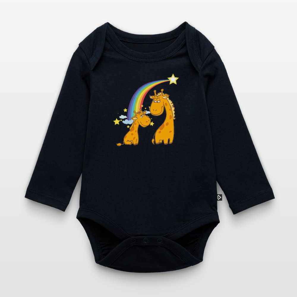 Baby Bio-Langarm-Body Regenbogen Giraffe - Navy
