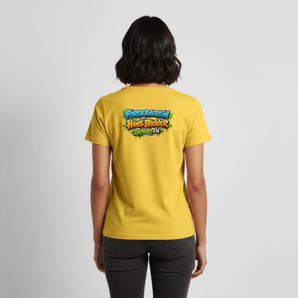 Tshirt Frauen Rückendruck Graffitischrift Förderverein Schule - Sonnengelb