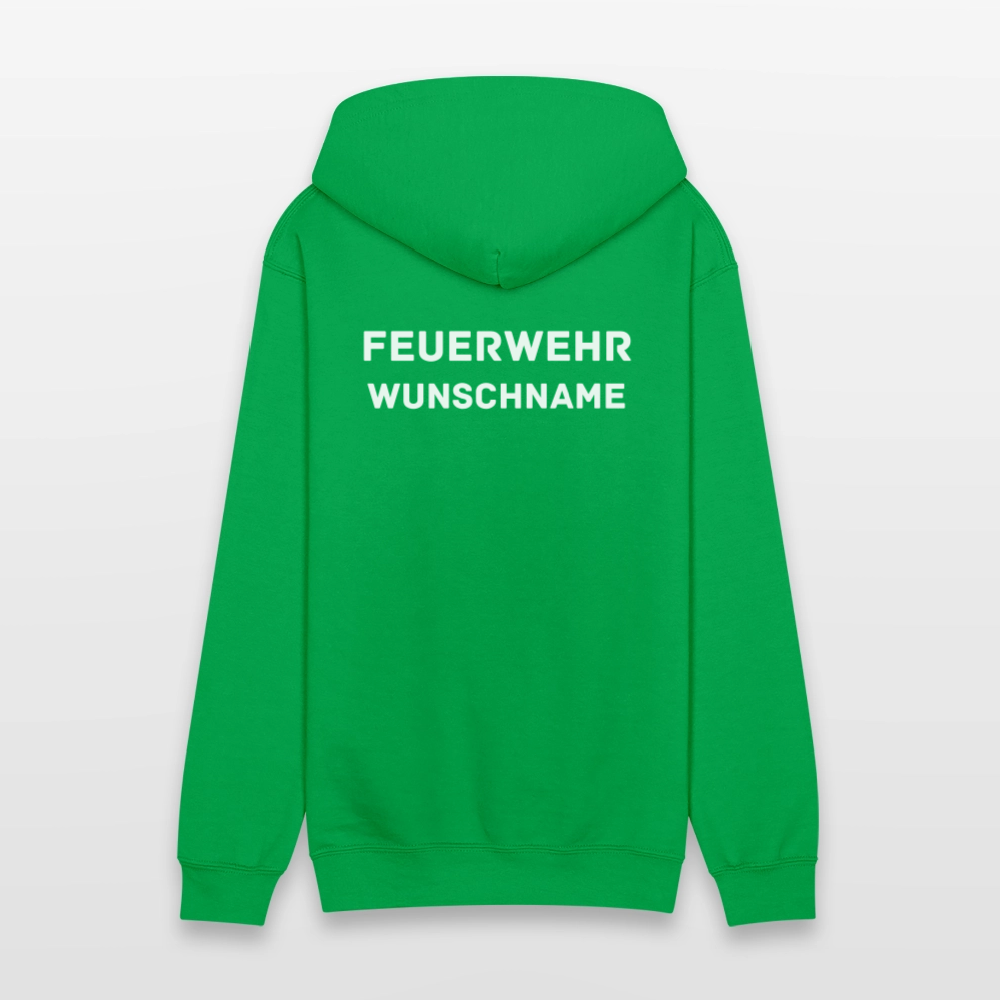 SSW1755 Männer Heavyweight Kapuzenjacke FEUERWEHR & WUNSCHNAME - Kelly Green